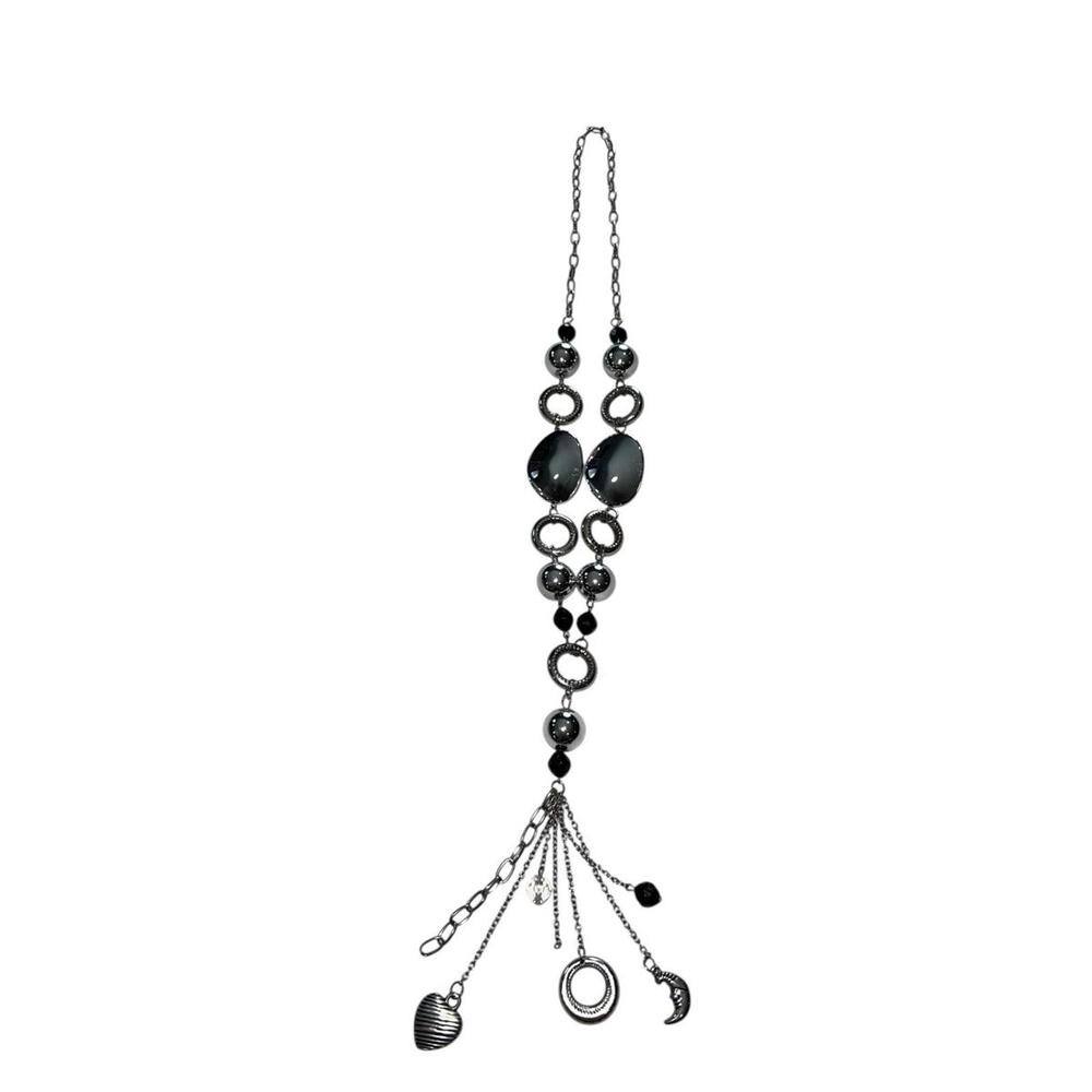 Lia Sophia Silver Charm Tassel Y2K Style Pendant Necklace & Earrings Set